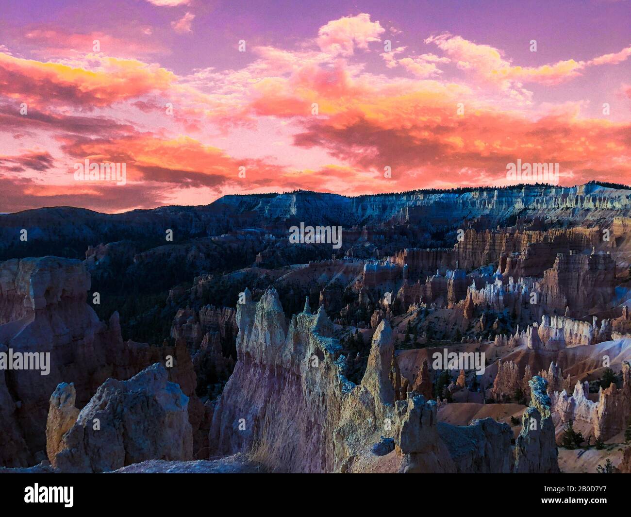 Red Hoodoos at sunset in Bryce Canyon National Park in Utah Stock Photo