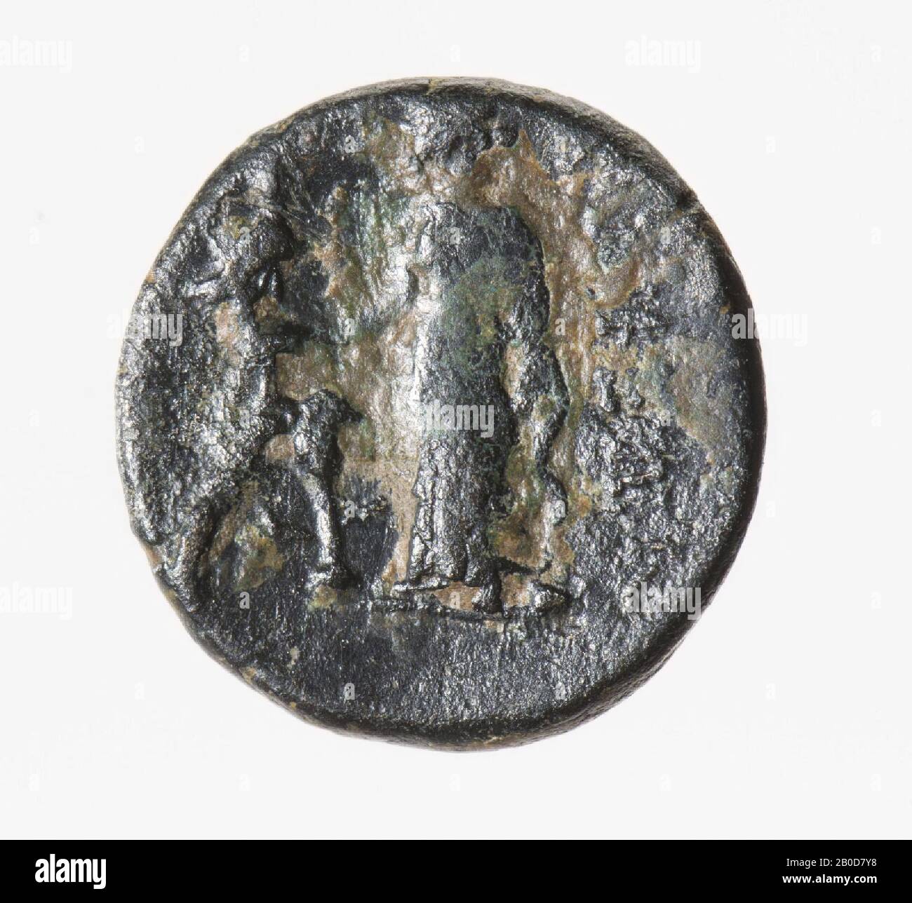Obverse: Bust of woman, right, with stephane. Worn out. Reverse: Goddess, standing, right arm pointing to Stock Photo