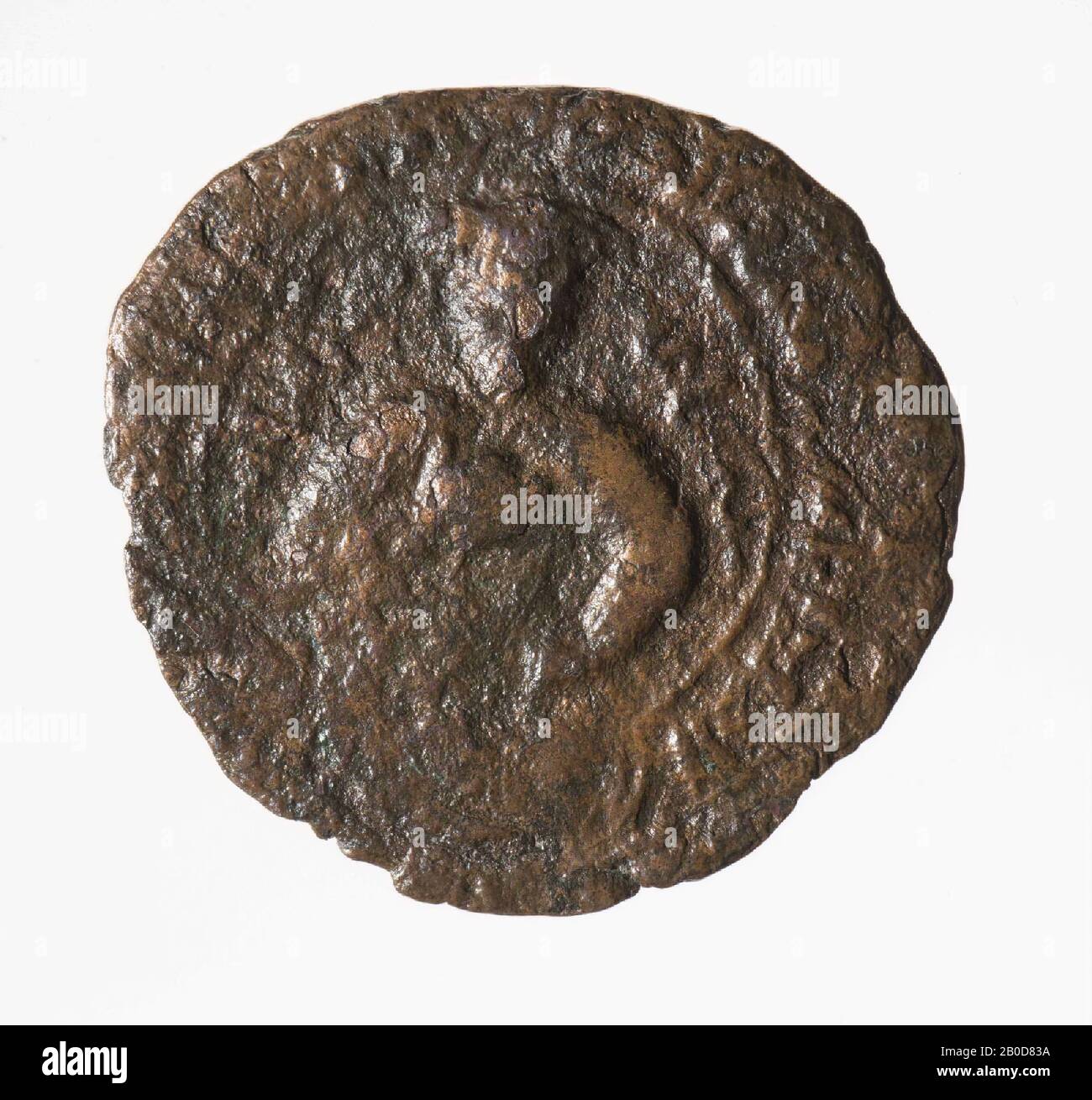 Obverse: Al-Ashraf Musa, sitting, with ball in right hand in front of chest. Surrounded by inscriptions. Reverse: inscriptions., Coin, Dirham of Al-Ashraf Musa, metal, copper ?, diam: 3.1 cm, wt. 6.11 grams, 1210-1234 AD, unknown Stock Photo