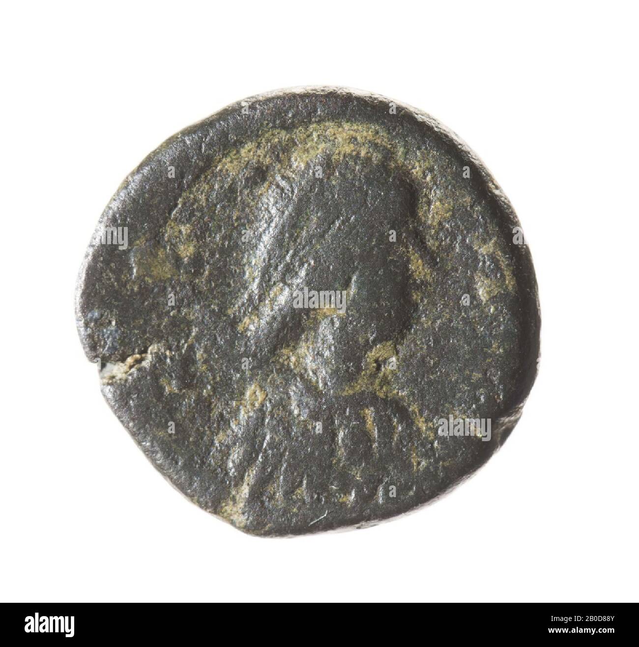 Classical antiquity, mint, pentanummium of Anastasius I, Byzantine, metal, bronze, diam, 1.3 cm, wt., 2.06 grams, 491-518 AD Stock Photo