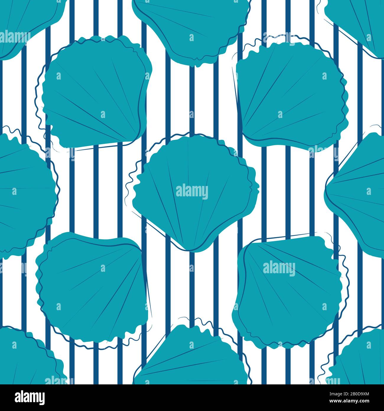 Sea shells striped seamless vector pattern. Hand drawn grunge line art ...