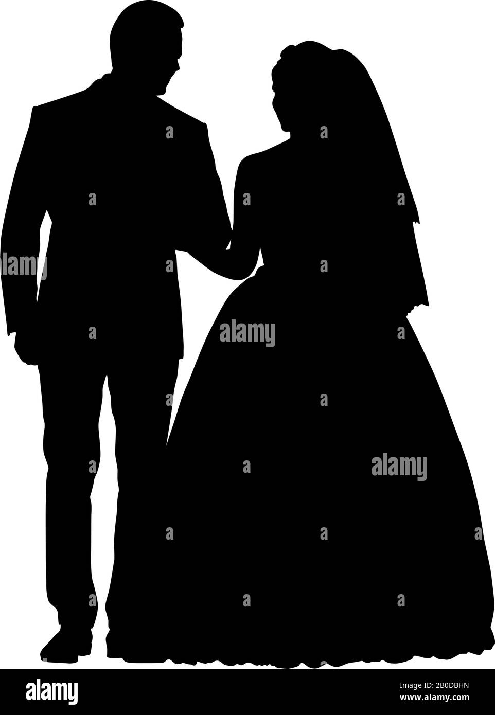 Vector silhouette of a bride and groom holding hands. The wedding ...