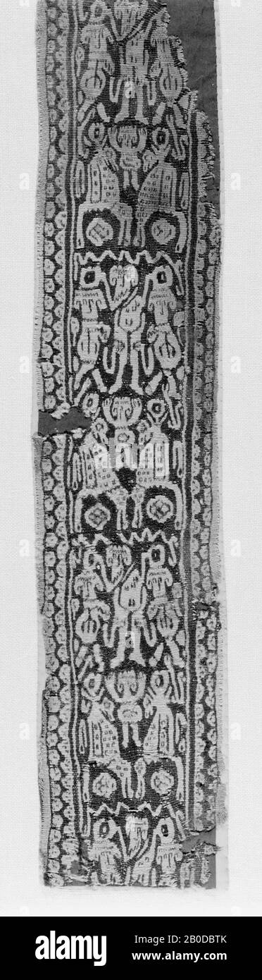 ornamental band, orante, dancer, animal, fabric, ornamental belt, wool, 11 x 53 cm, Coptic Period, 8th-9th century, Egypt Stock Photo