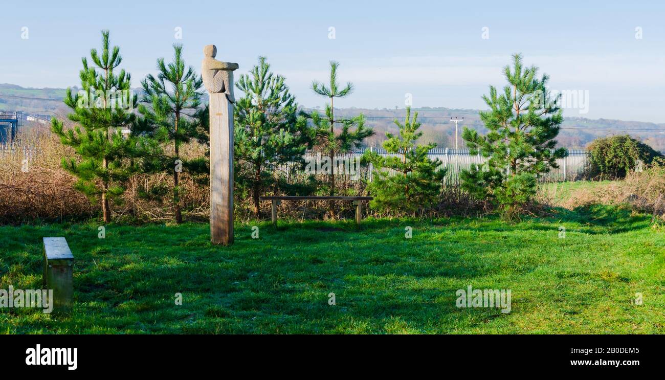 Greenfield, Flintshire, UK Feb 6, 2020 The Lookout is a carved wood sculpture by Mike Owens