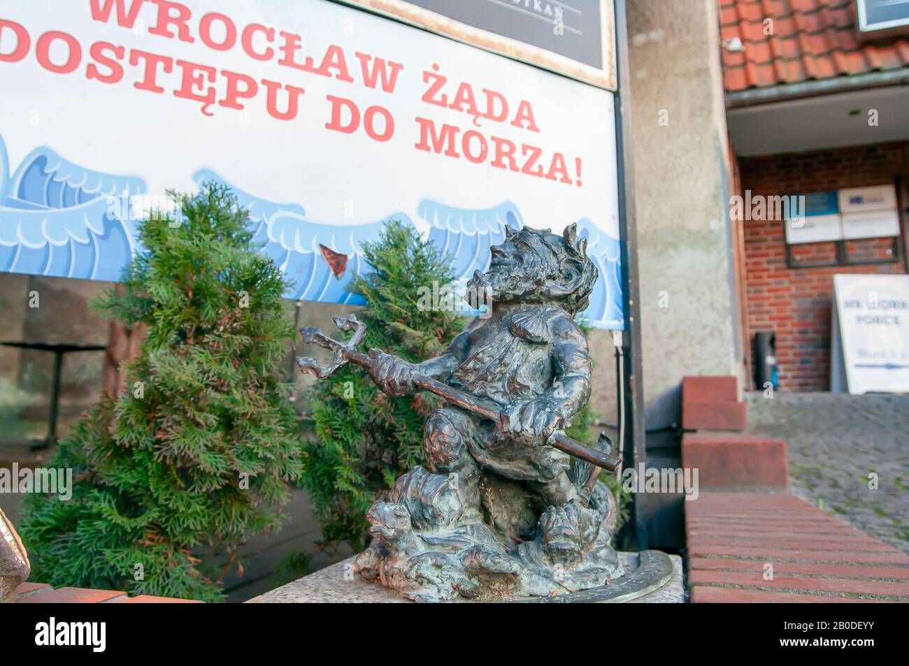 Wroclaw, Poland, February 2020.  Neptune Dwarf, gnome, famous small statues in Wroclaw, over 350 all together. Stock Photo