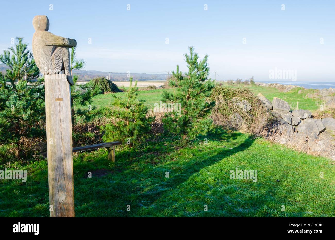 Greenfield, Flintshire, UK Feb 6, 2020 The Lookout is a carved wood sculpture by Mike Owens