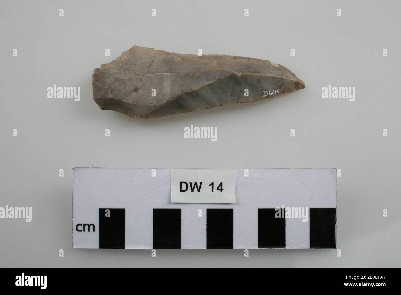 Flint tool, tool, stone, flint, 0.5 x 4 x 9 cm, prehistoric, Denmark, Sjaeland, unknown, unknown Stock Photo