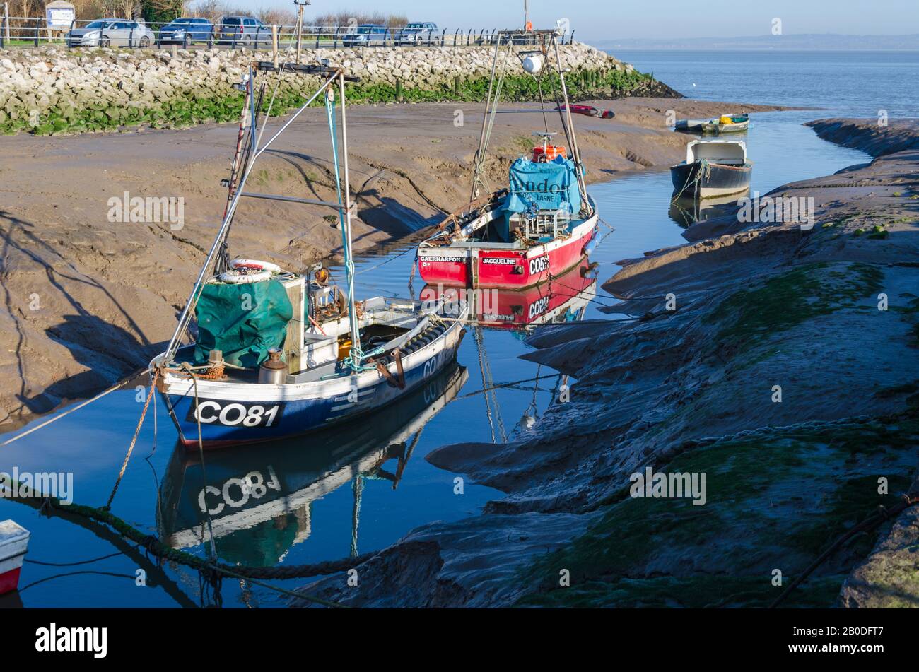 Greenfield, Flintshire, UK: Feb 6, 2020: During July to December, Greenfield Dock is where local fishermen land their catches of cockles. The North Wa Stock Photo