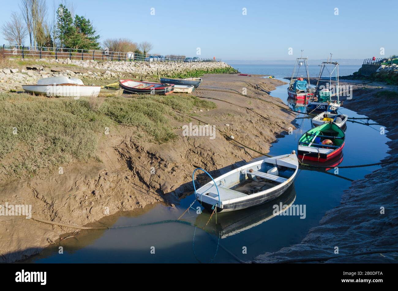 Greenfield, Flintshire, UK: Feb 6, 2020: During July to December, Greenfield Dock is where local fishermen land their catches of cockles. The North Wa Stock Photo