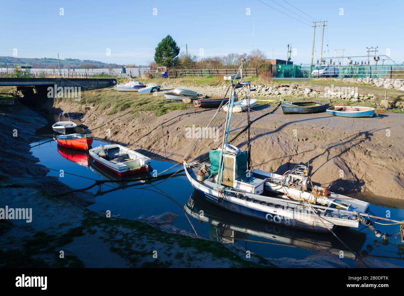 Greenfield, Flintshire, UK: Feb 6, 2020: During July to December, Greenfield Dock is where local fishermen land their catches of cockles. The North Wa Stock Photo