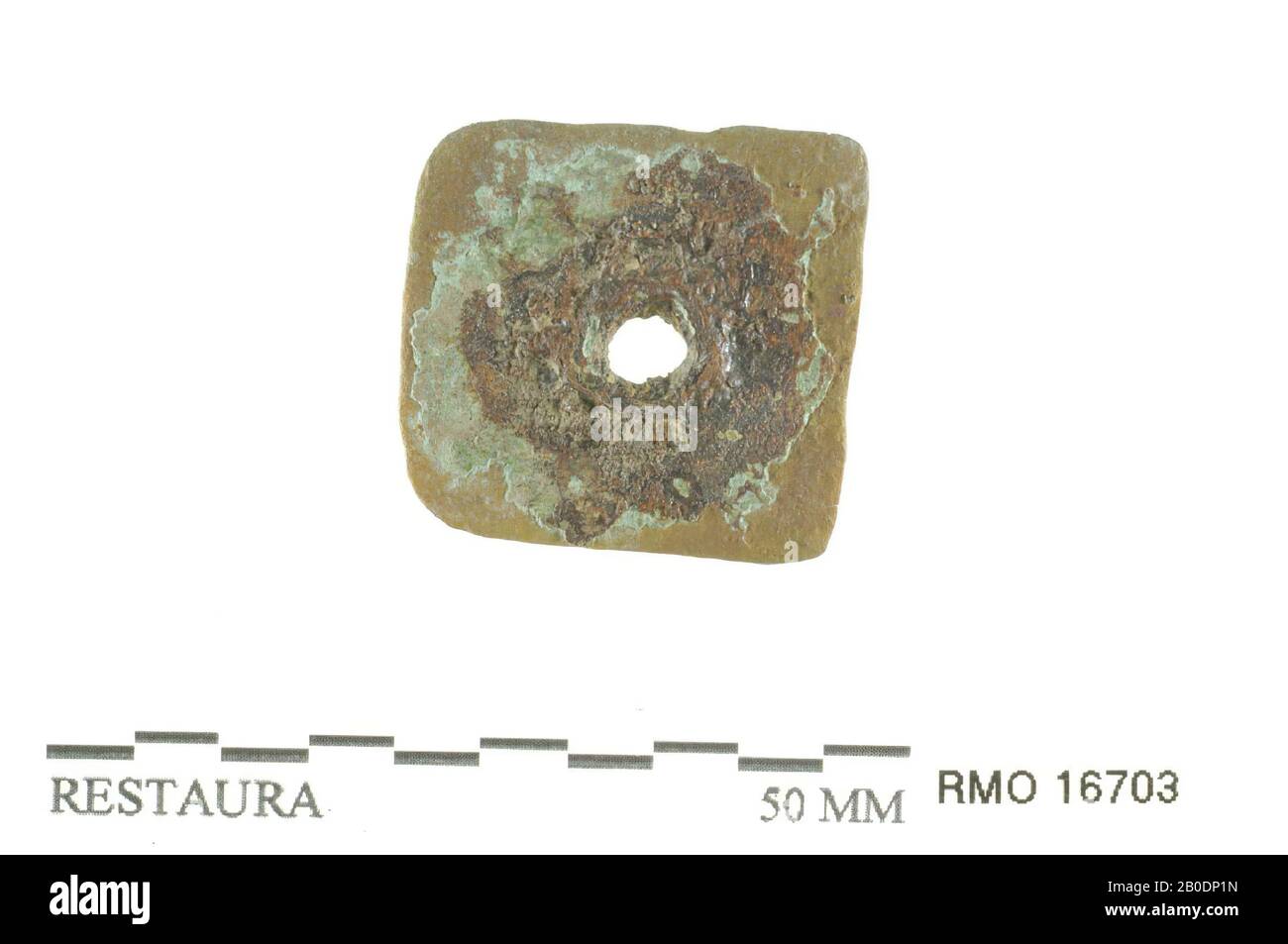 The Netherlands Middle Ages, locking plate, square, copper alloy, 2.5 x 2.6 cm, x, the Netherlands, Utrecht, Wijk bij Duurstede, Wijk bij Duurstede, Dorestad Stock Photo