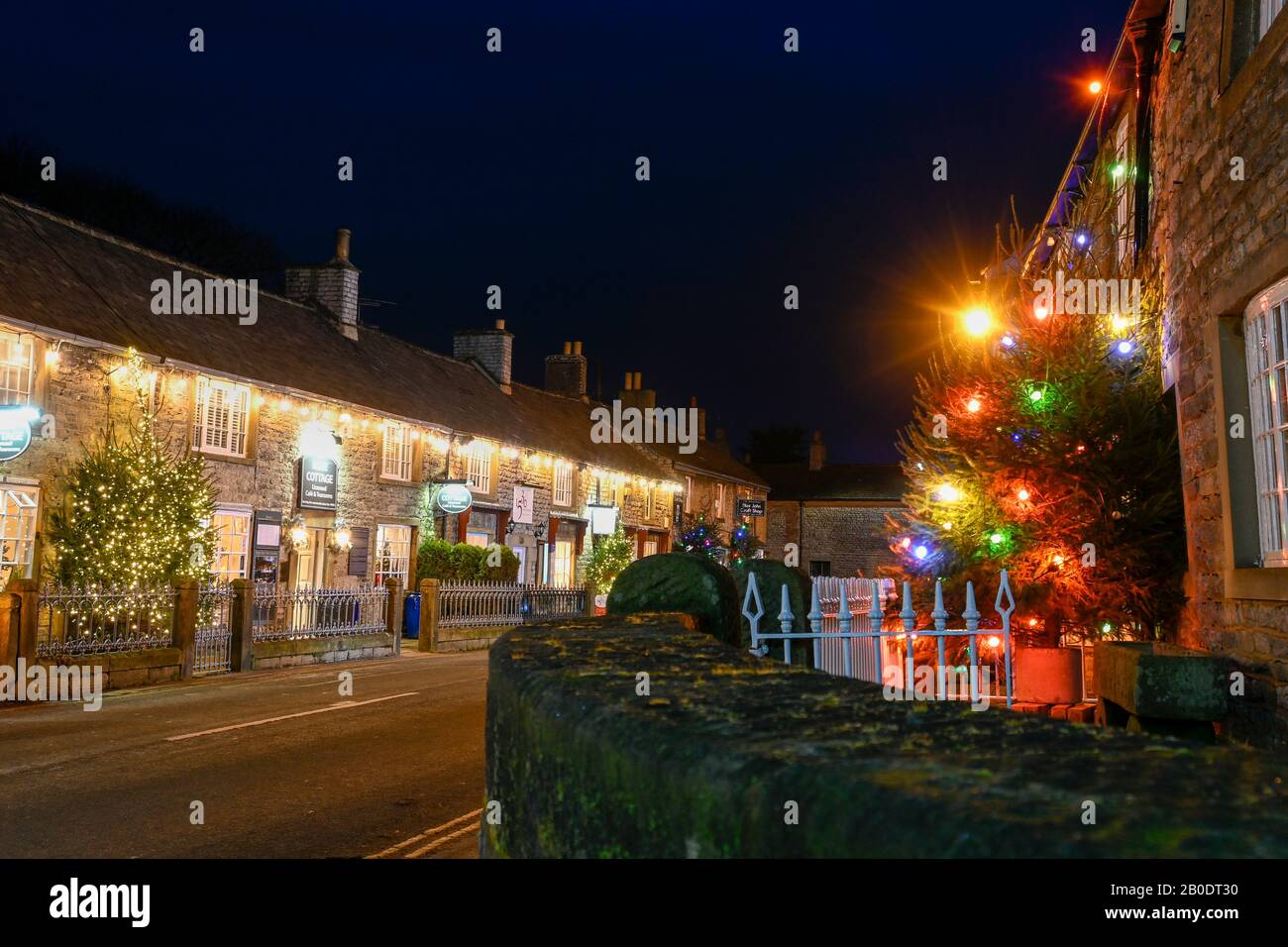 Christmas light in Castelon village Peak District Derbyshire England Stock Photo