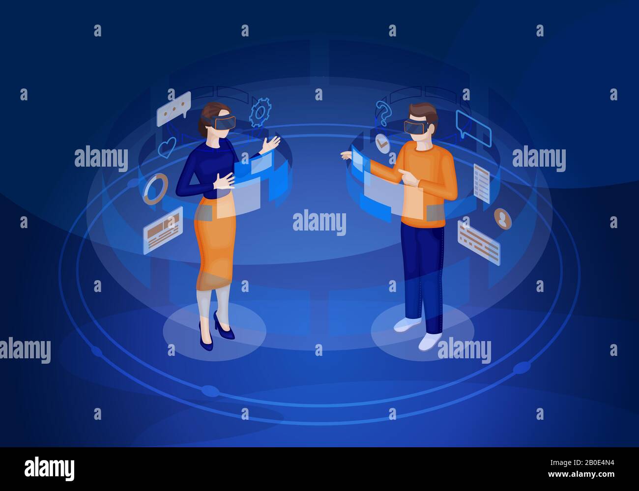 Virtual reality players isometric illustration Stock Vector