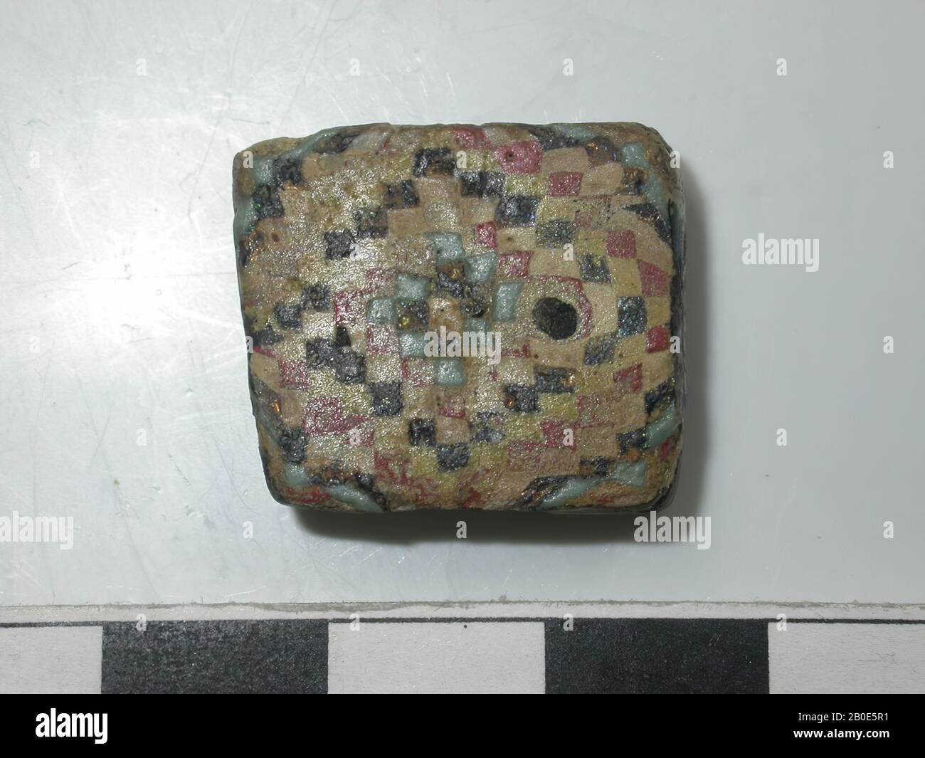 Flat, quadrangular bead made of glass mosaic, bead, glass, 1.2 x 2 cm, Egypt Stock Photo