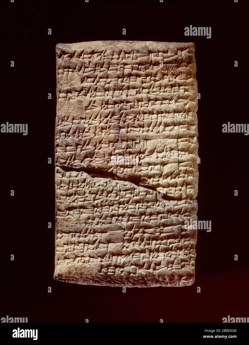 A clay tablet with a cuneiform inscription. It is the beginning of a hymn to King Hammurabi of Babylon (1792-1750 BC). In this Sumerian hymn, Hammurabi sings his own praise. He praises himself as a mighty warrior, good governor and just judge: the dragon of kings, who thwarts their counsels, the net that is spread over the enemy .... who plunges the land that does not bend for Marduk with his strong weapon. ... I have expelled the enemies, wiped out the evil, set down (the population of) my land in grassy meadows, do not leave anyone who is startled by them. These last lines come almost Stock Photo