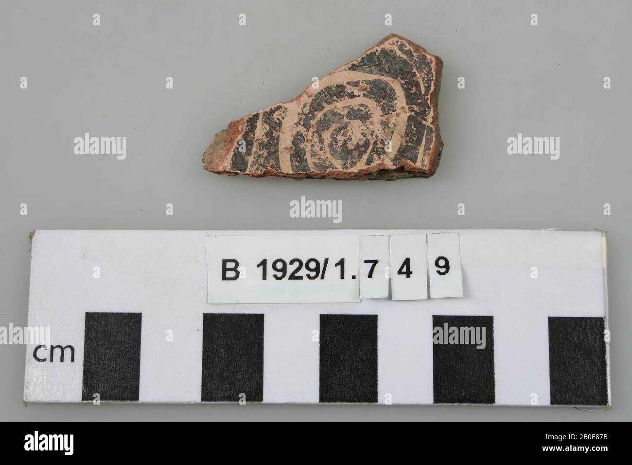 An earthenware shard with black concentric circles on a white sludge layer, crockery, earthenware, B 4.5 cm, Islamic Period 630-1516 AD, Palestine Stock Photo