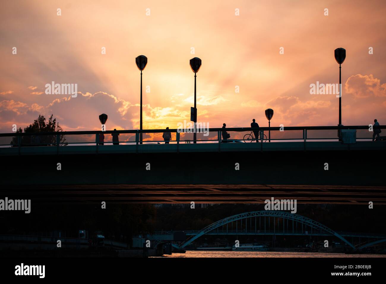 Pont de l'Alma bridge at sunset Stock Photo