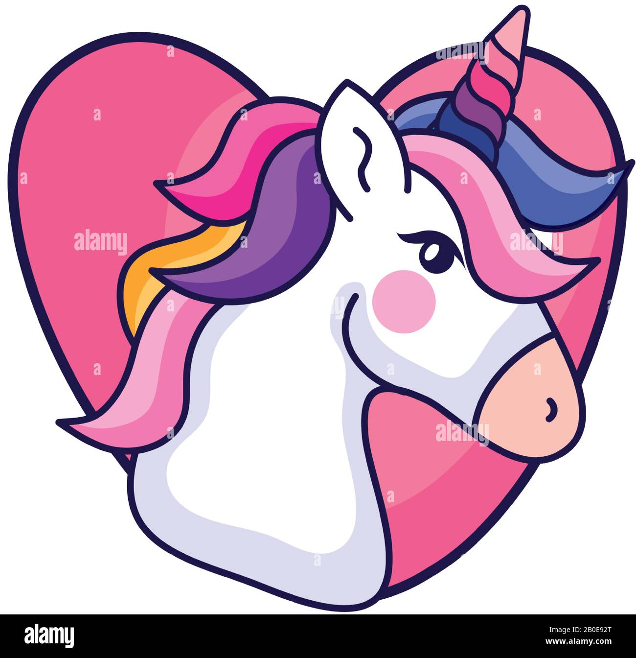 head of cute unicorn with heart isolated icon Stock Vector Image & Art ...