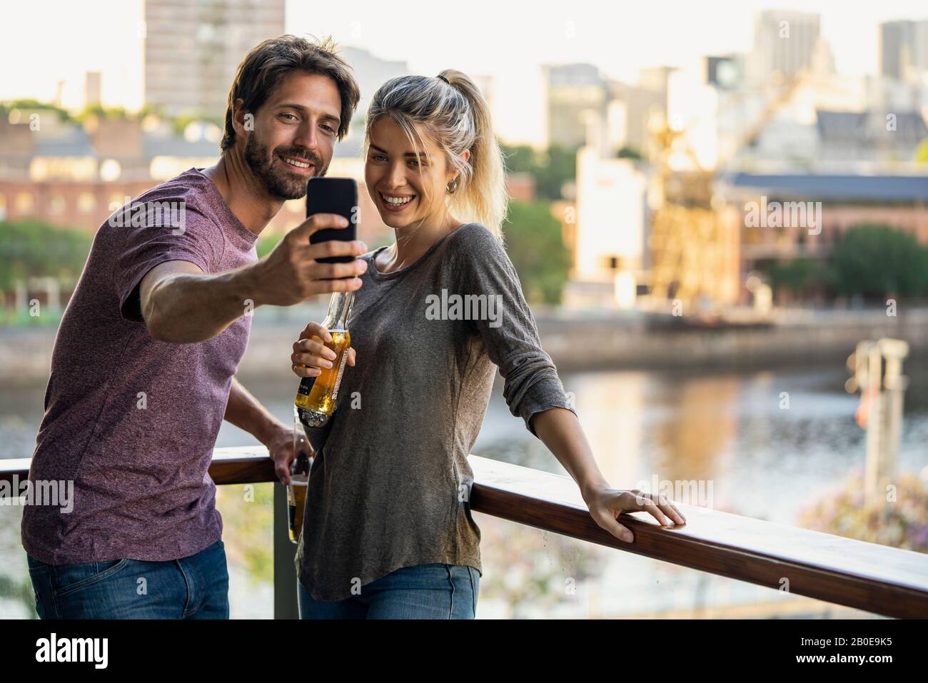 Young couple taking selfie Stock Photo