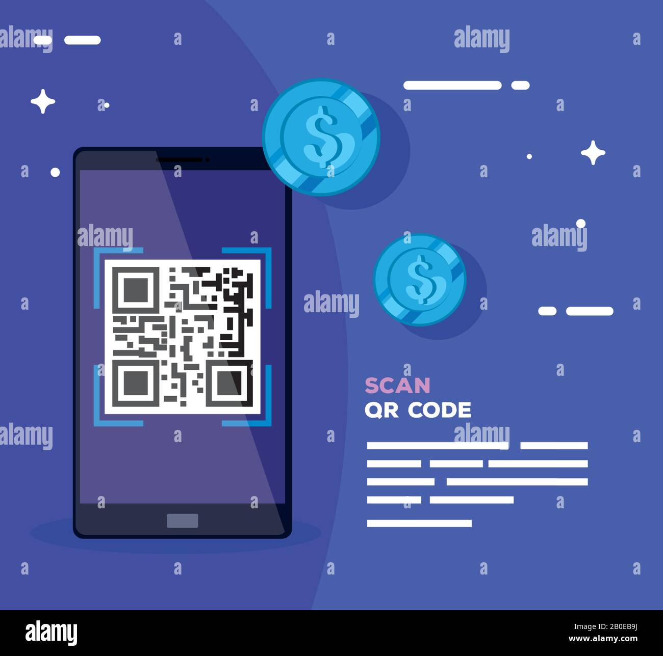 scan qr code with smartphone and coins Stock Vector Image & Art - Alamy