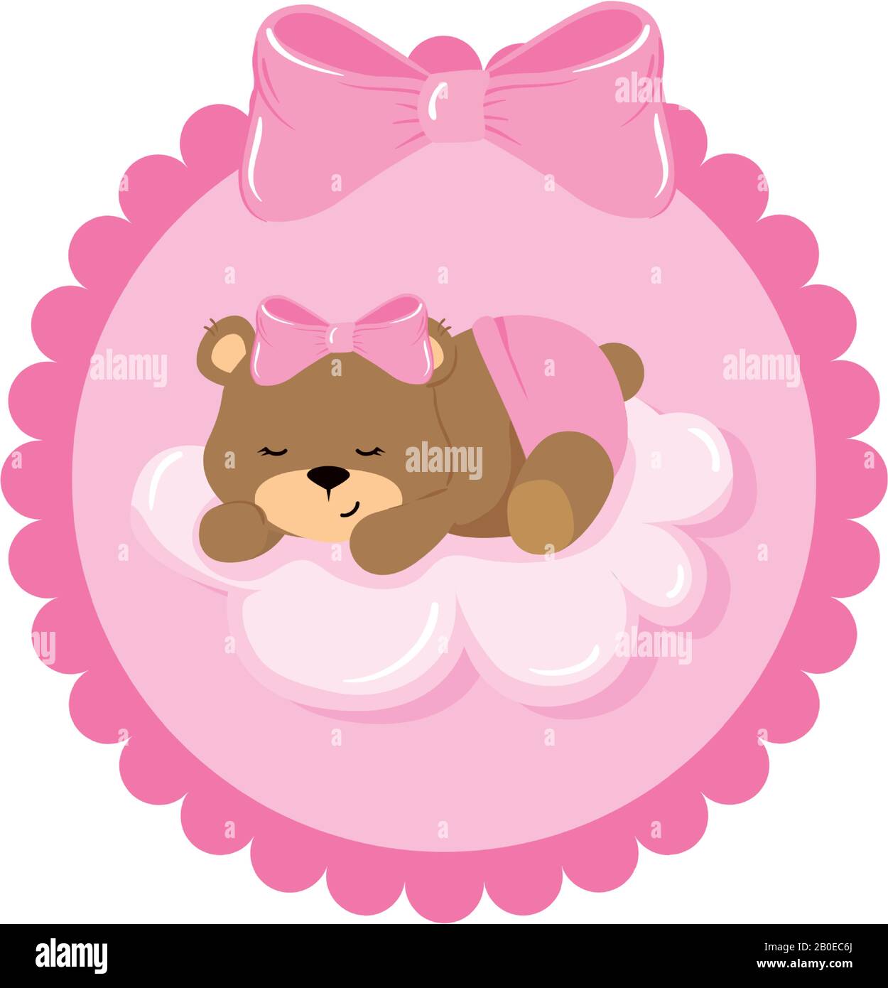cute teddy bear female with cloud in lace frame Stock Vector Image ...