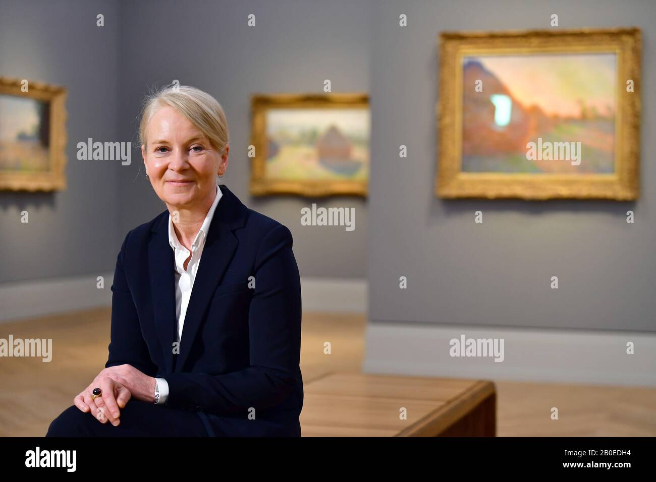 Potsdam, Germany. 20th Feb, 2020. Ortrud Westheider, art historian and director of the Barberini Museum, sits in the museum after the press tour of the exhibition 'Monet.Orte'. The exhibition will be on display from 22. 02. to 01. 06. 2020. Credit: Soeren Stache/dpa/Alamy Live News Stock Photo