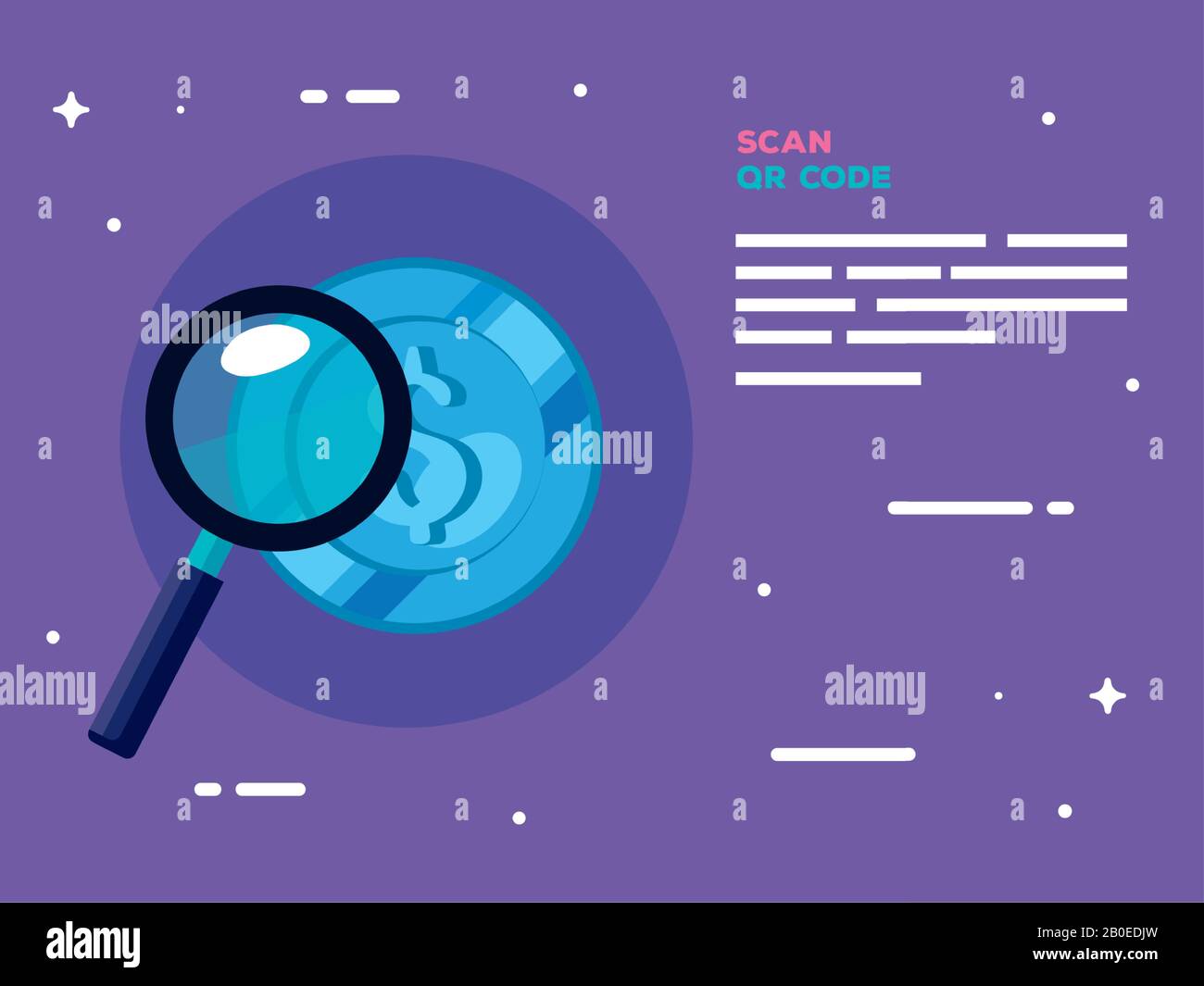 scan qr code and coin with magnifying glass Stock Vector Image & Art Alamy