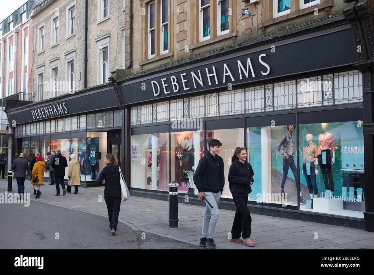 The department store, Debenhams in Winchester with shoppers walking