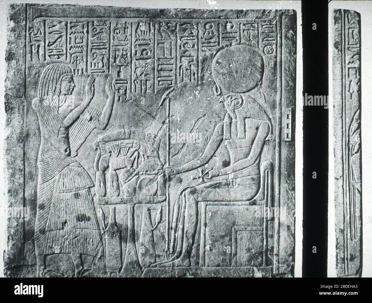 Horemheb, Re-Horachte, relief, limestone, 57 x 61 x 6 cm, c. 60 kg, New Kingdom, 18th Dynasty 1550-1307 BC, EgyptDescription of the Egyptian collection, Eg. Verz., H. IV, Taf. XXV, no. 3e, Monumens égyptiens I, Taf. XXXI-XXXIV, A. Wiedemann, ZÄS 23 (1885), 81, G.T. Martin, The Memphite Tomb of Horemheb, I (London 1989), [124], H.D. Schneider, Life and death (Perth 1997), cat. 90, M.J. Raven, in: J.L. Chappaz, Akhenon et Nefertiti (Geneva 2008), 114 FIG. 4, 275 (Cat 224), S. Binder, The gold of honor (Oxford 2008), 331-332 [174], M.J. Raven, Egypt Afrique Orient 76 (2015), 7 and fig. 3, P Stock Photo