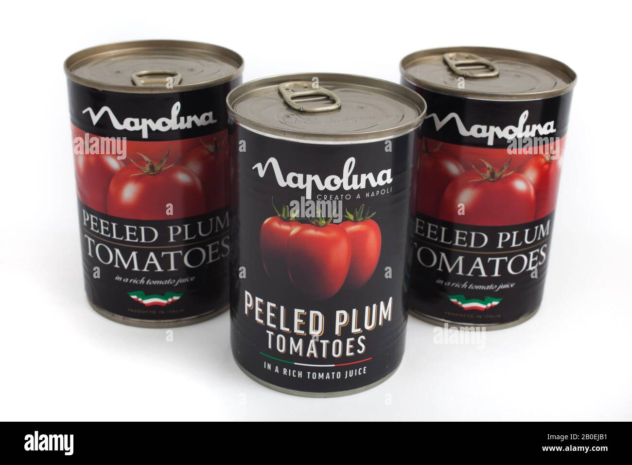Tinned Napolina plum tomatoes Stock Photo