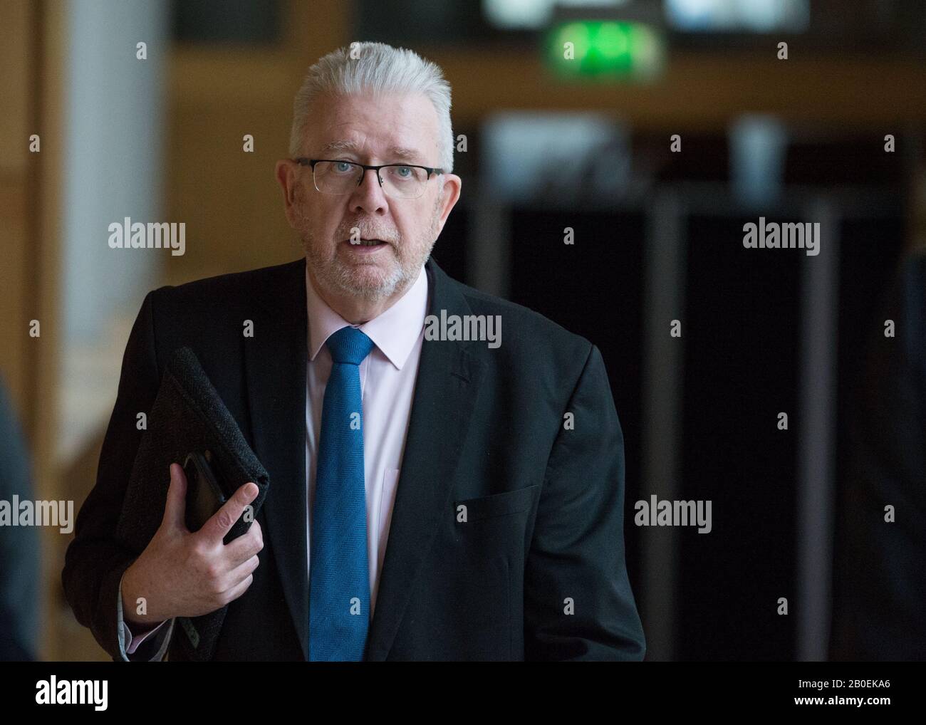 Edinburgh, UK. 20th Feb, 2020. Pictured: Michael Russell MSP - Cabinet Secretary for Government Business and Constitutional Relations. Scenes from First Ministers Questions at the Scottish Parliament in Holyrood, Edinburgh. Credit: Colin Fisher/Alamy Live News Stock Photo