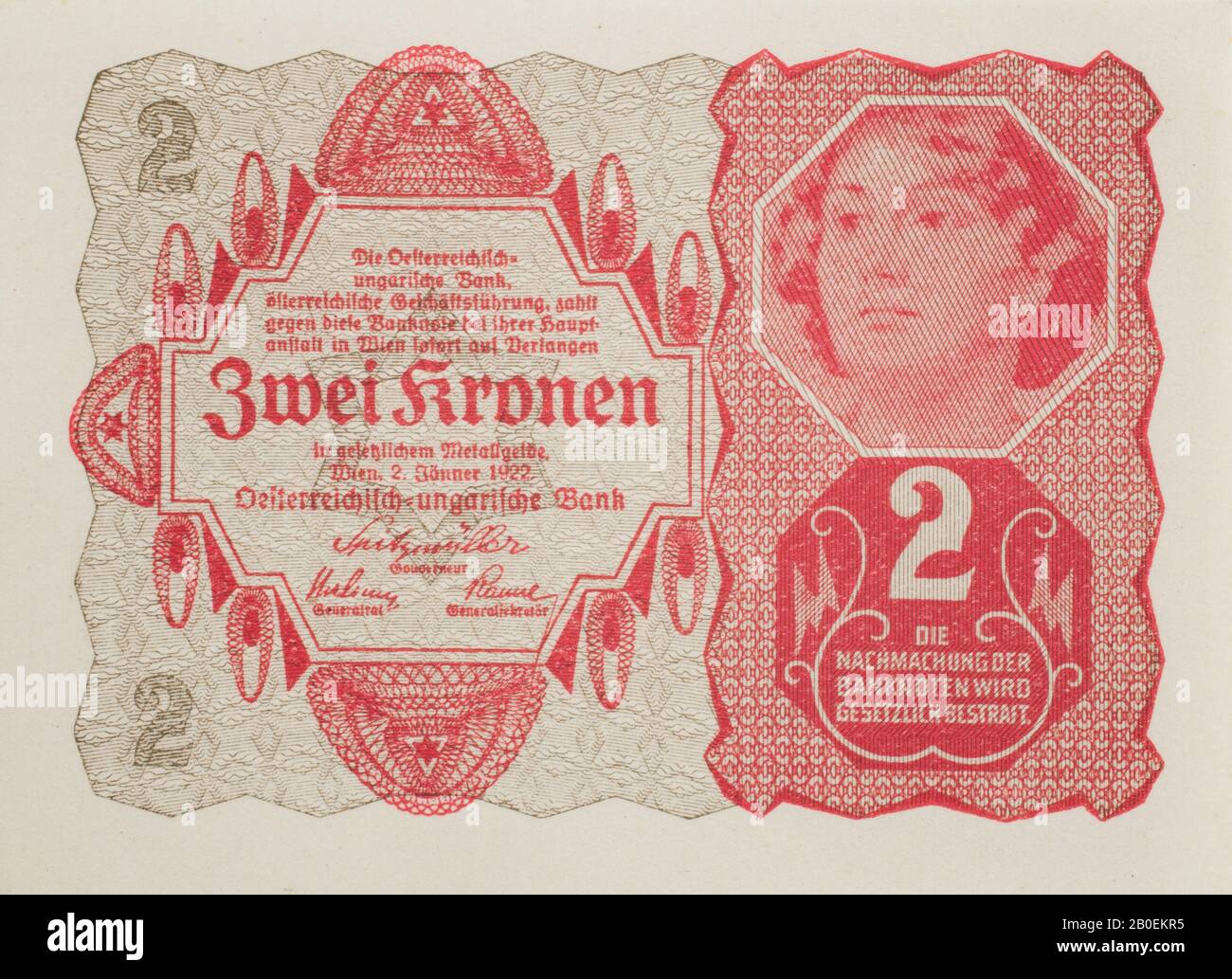 An old Austria Hungry 2 Kronen bank note dated 1917 Stock Photo