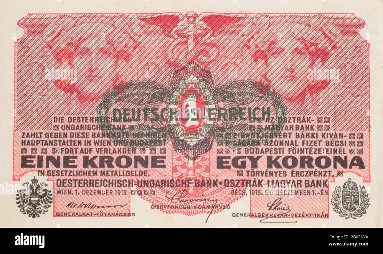 An old Austria - Hungry bank note dated 1916, 1 Krone Stock Photo