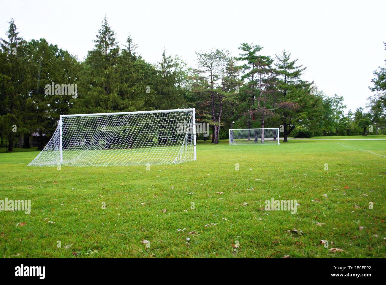 empty soccer field football pitch in a park Stock Photo