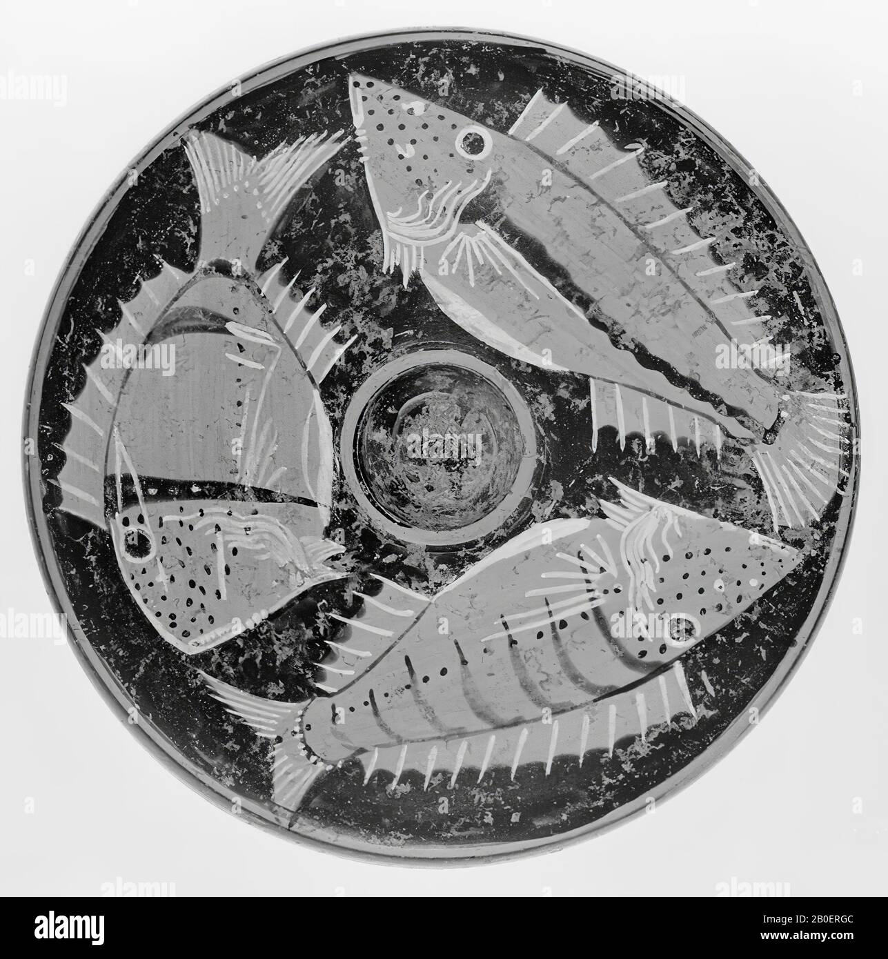 SouthItalian, Campanian redfigure phial or fishplate. Three fish