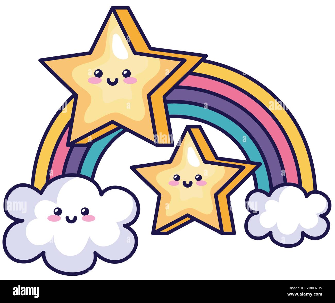 cute rainbow with clouds ans stars kawaii style Stock Vector Image ...