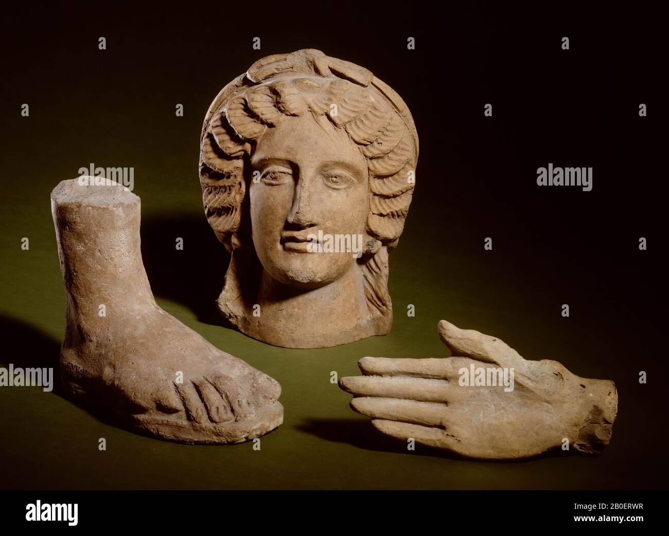 votive head, pottery, terracotta, 28 x 20,5 cm, 400300 BC, Italy