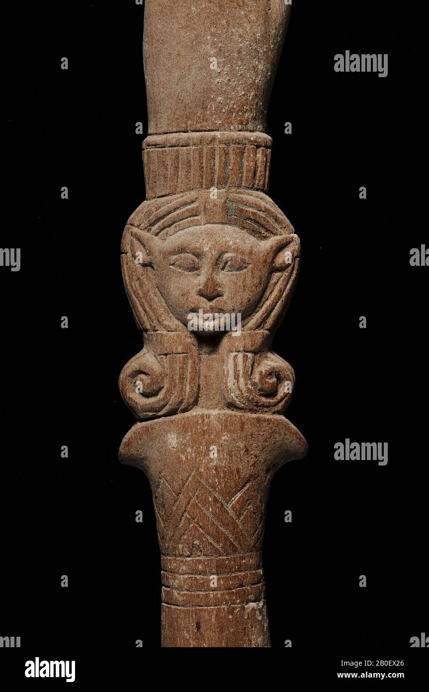 clapper, lotus, Hathorkop, clapper, wood, length: 34.9 cm, Egypt Stock Photo