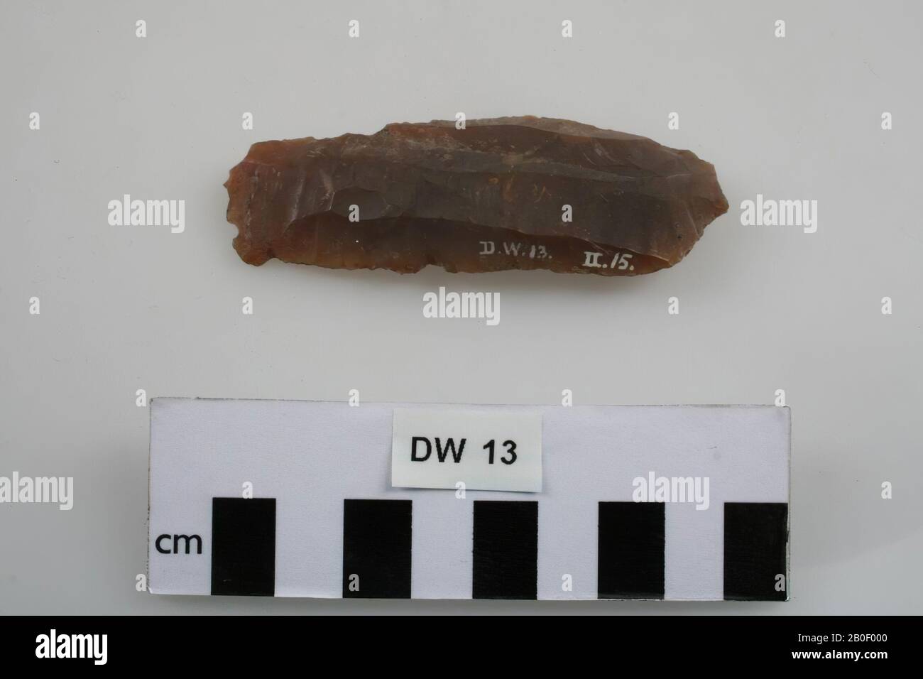 Flint tool, tool, stone, flint, 0.5 x 3.5 x 9 cm, prehistory, Denmark, Sjaeland, unknown, unknown Stock Photo