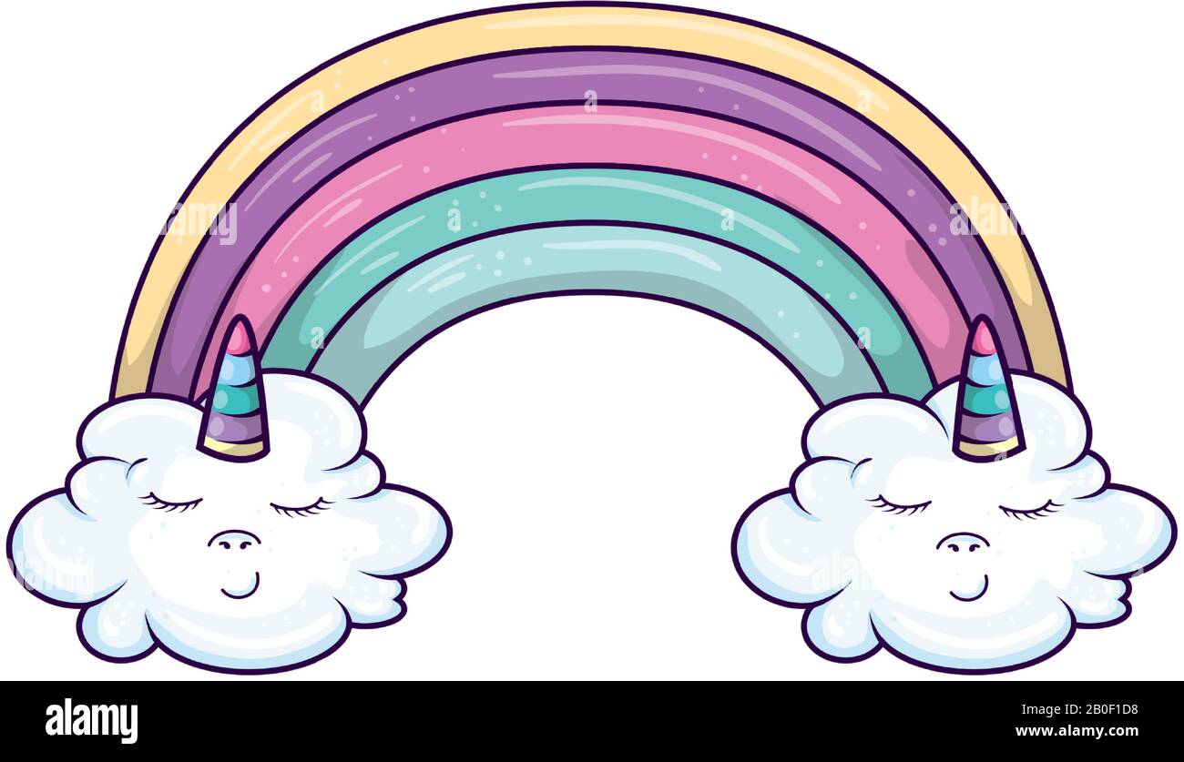 cute rainbow with clouds unicorn kawaii style Stock Vector Image & Art ...