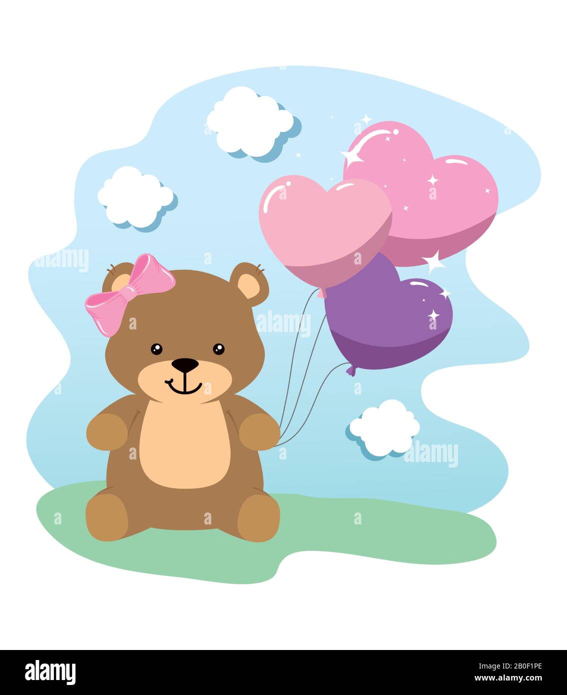 cute teddy bear female with balloons helium Stock Vector Image & Art ...