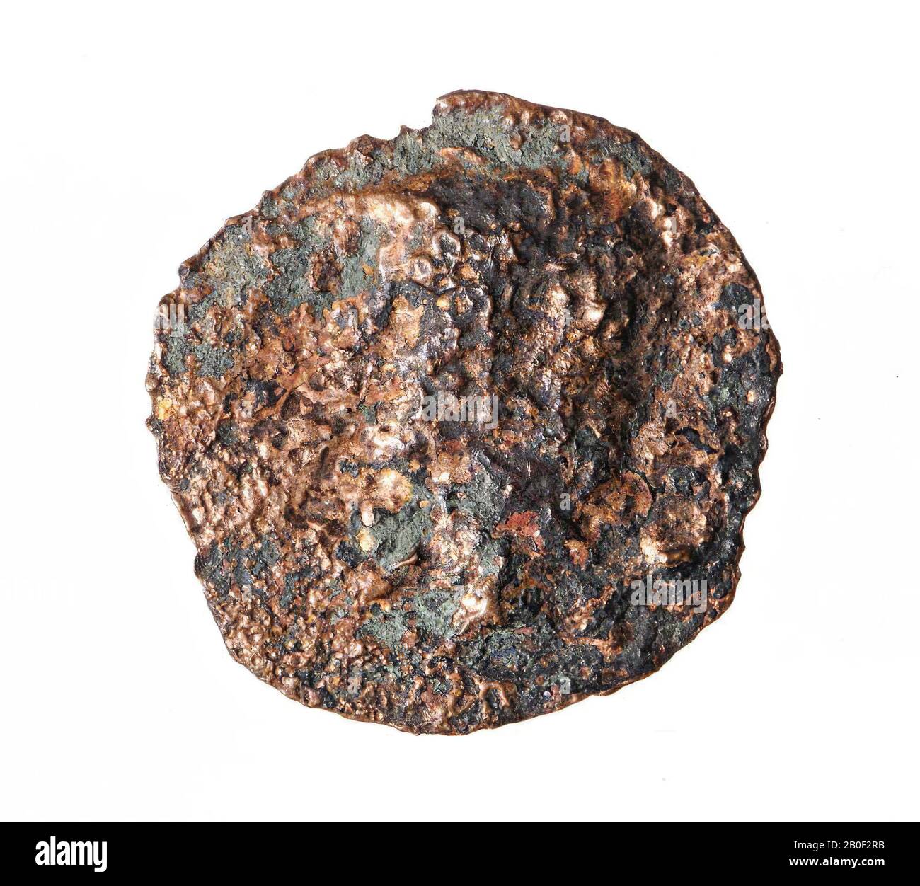 Vz: heading n.l., Kz: S C with text all around, coin, axis, Caligula, metal, copper, Diam. 25 mm, wt. 3,27 gr, roman 37-41, the Netherlands, South Holland, Katwijk, Valkenburg Stock Photo
