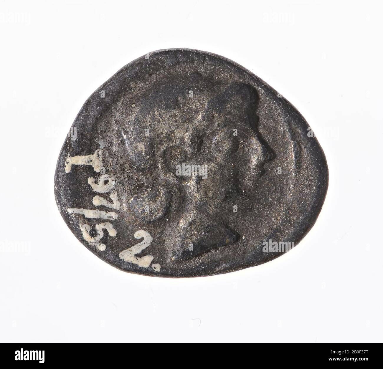Vz: goddess or nymphal head r., Kz: tripod in incusum, coin, hemidrachm, insecure, metal, silver, Diam. 14x16 mm, wt. 3,24 gr, gr BC V-IV, Greece Stock Photo