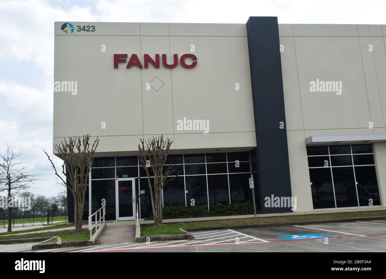FANUC Corporation office building exterior in Houston, TX. The largest supplier of industrial automation robotics in the world, it was founded in 1958. Stock Photo
