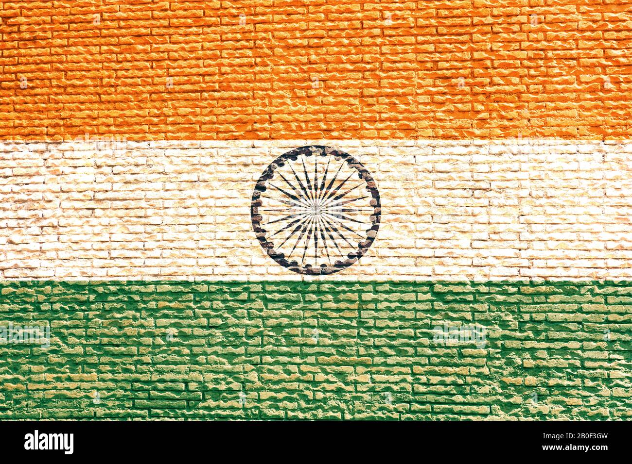 India flag painted on a grunge brick wall. India and Indian language and culture concept Stock Photo