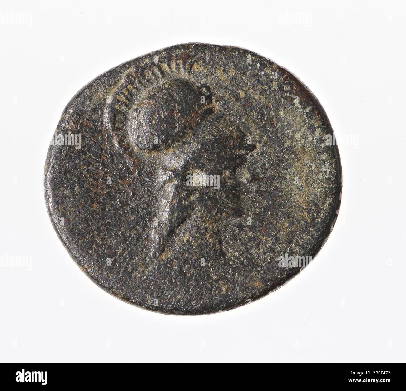 Vz: Athenakop r., Kz: Themistocles on ship l., Owl on stem, mint, Athens, Roman imperial age, metal, copper, Diam. 23 mm, wt. 10.05 gr, Roman 80-192, Greece Stock Photo