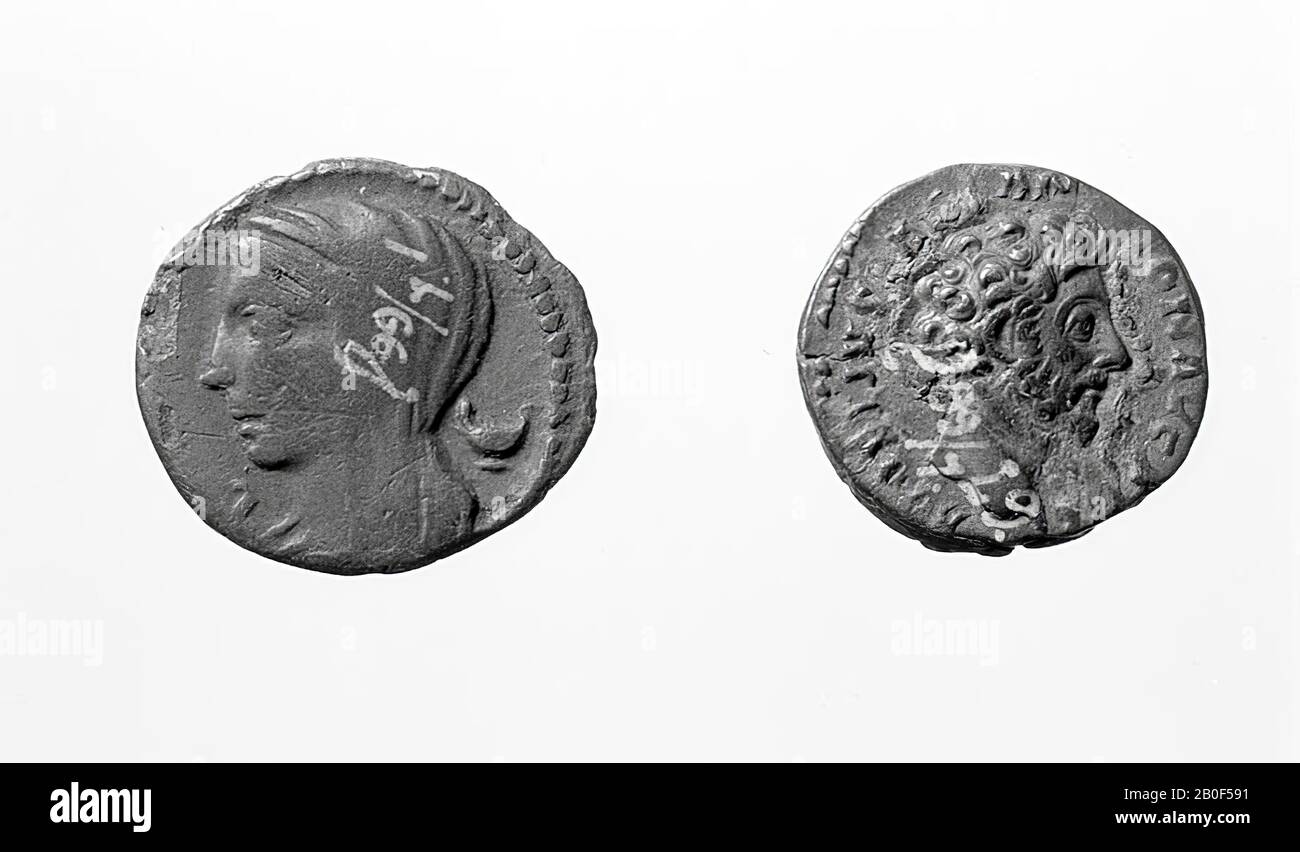 The Netherlands Roman period, coin, denarius, republic, metal, silver, Diam., 18-19 mm, wt., 3.3 gr, roman BC 63, the Netherlands, Limburg, Venlo, Venlo Stock Photo