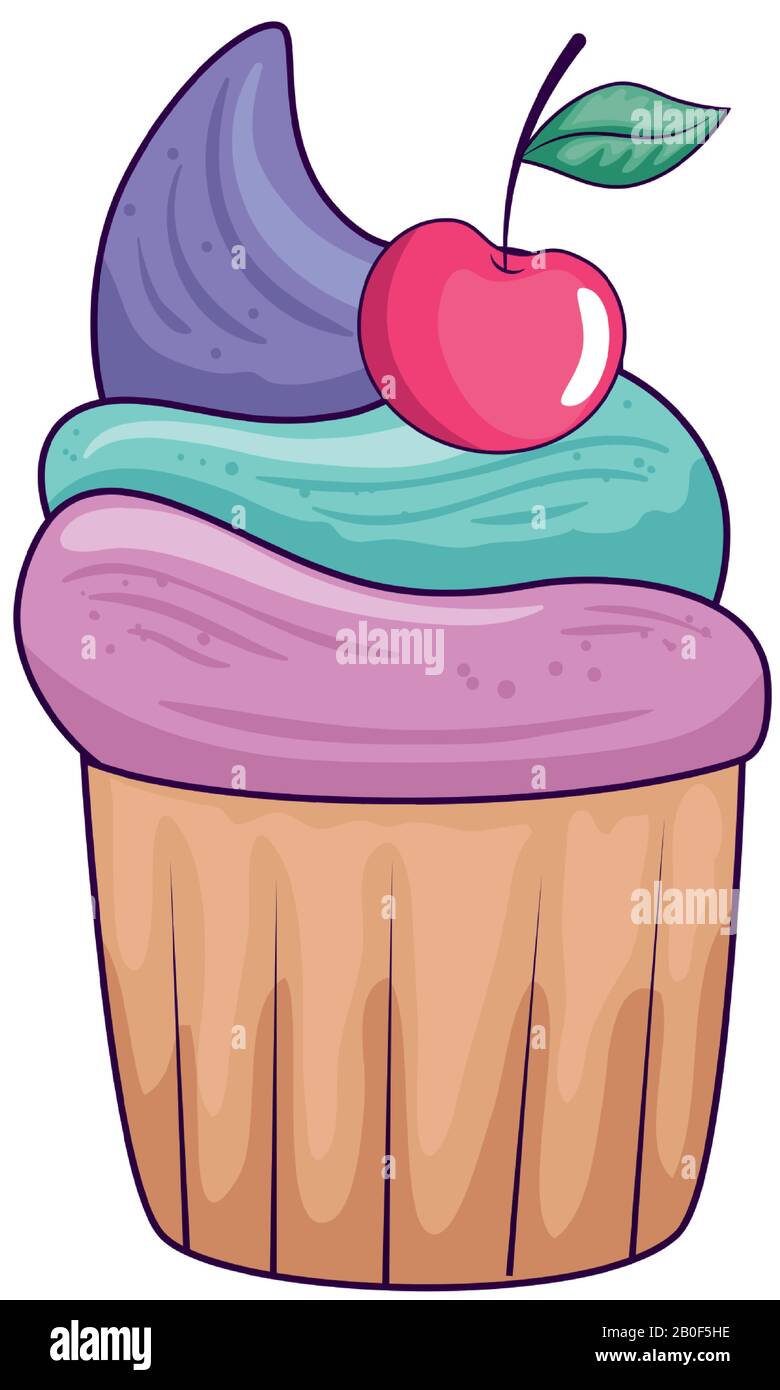 cute and delicious cupcake with cherry Stock Vector Image & Art - Alamy