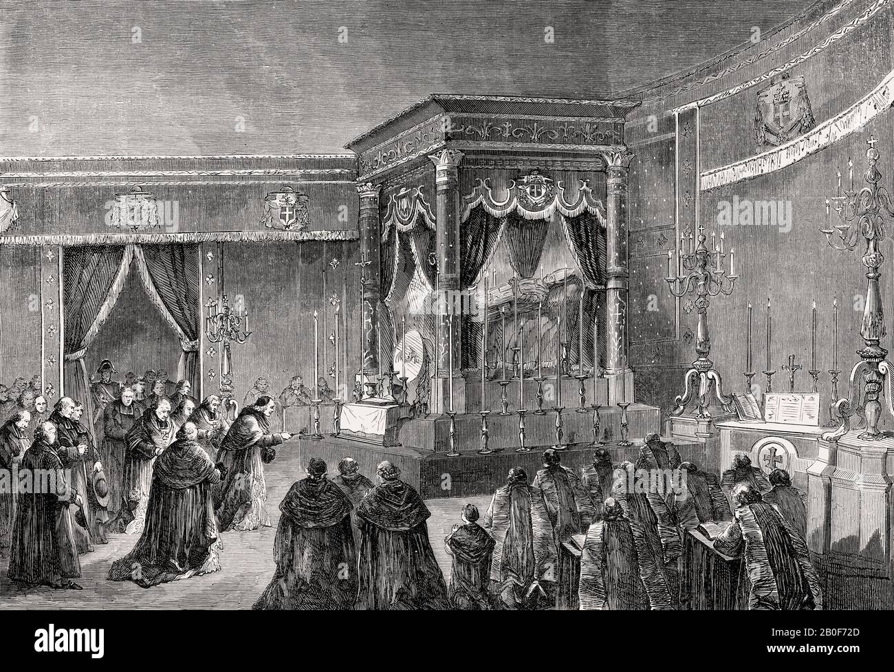 Blessing by the clergy of Paris for François-Nicholas-Madeleine Morlot, former Archbishop of Paris, Notre-Dame de Paris, France, 18th century Stock Photo