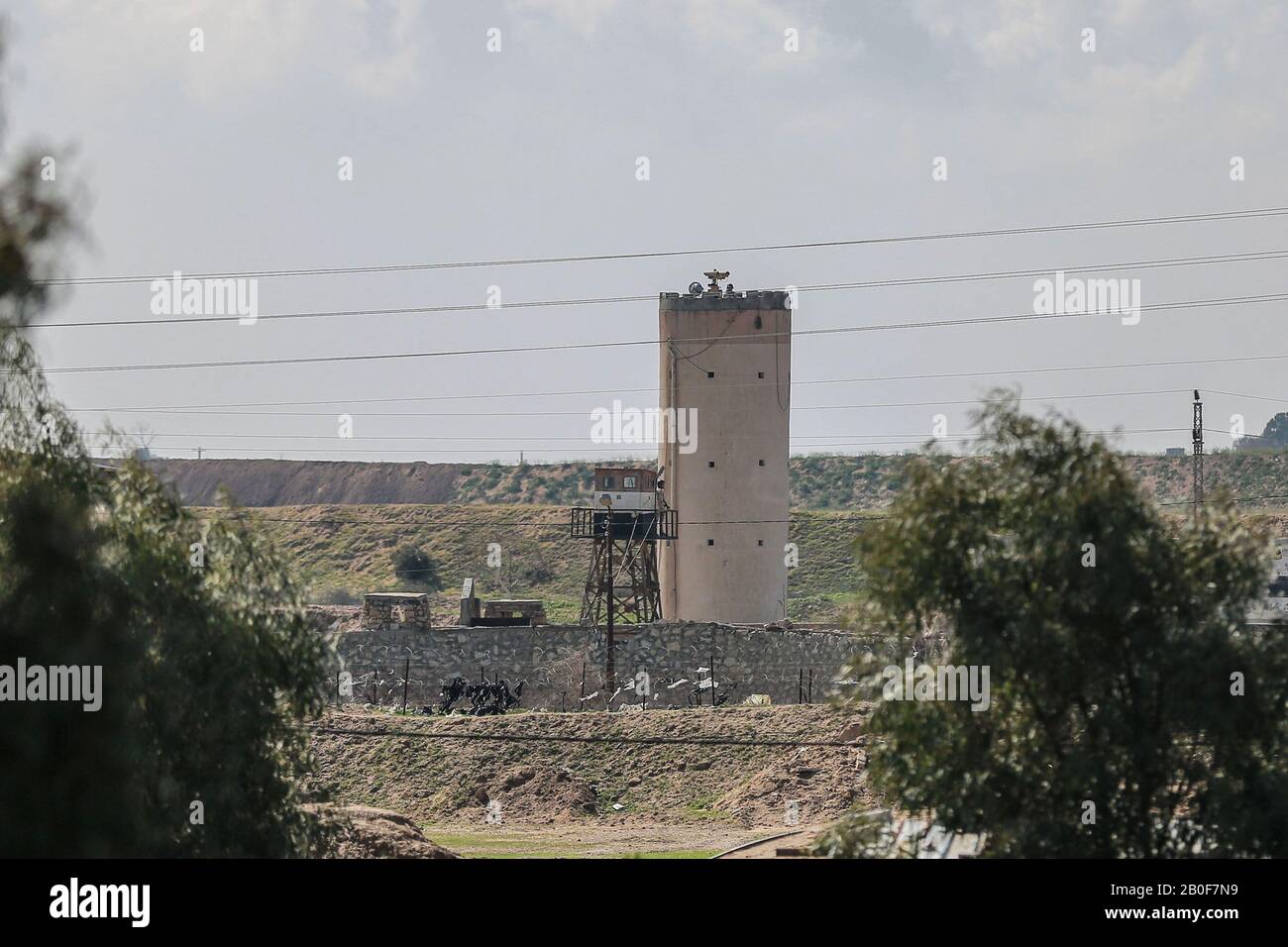 Rafah, Palestinian Territories. 20th Feb, 2020. A general view of an Egyptian army observation